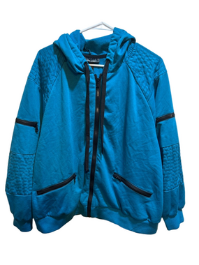 🐕‍🦺Ashley Sport Teal Hooded Zip-Up Jacket Quilted design panels size 18/20 GUC